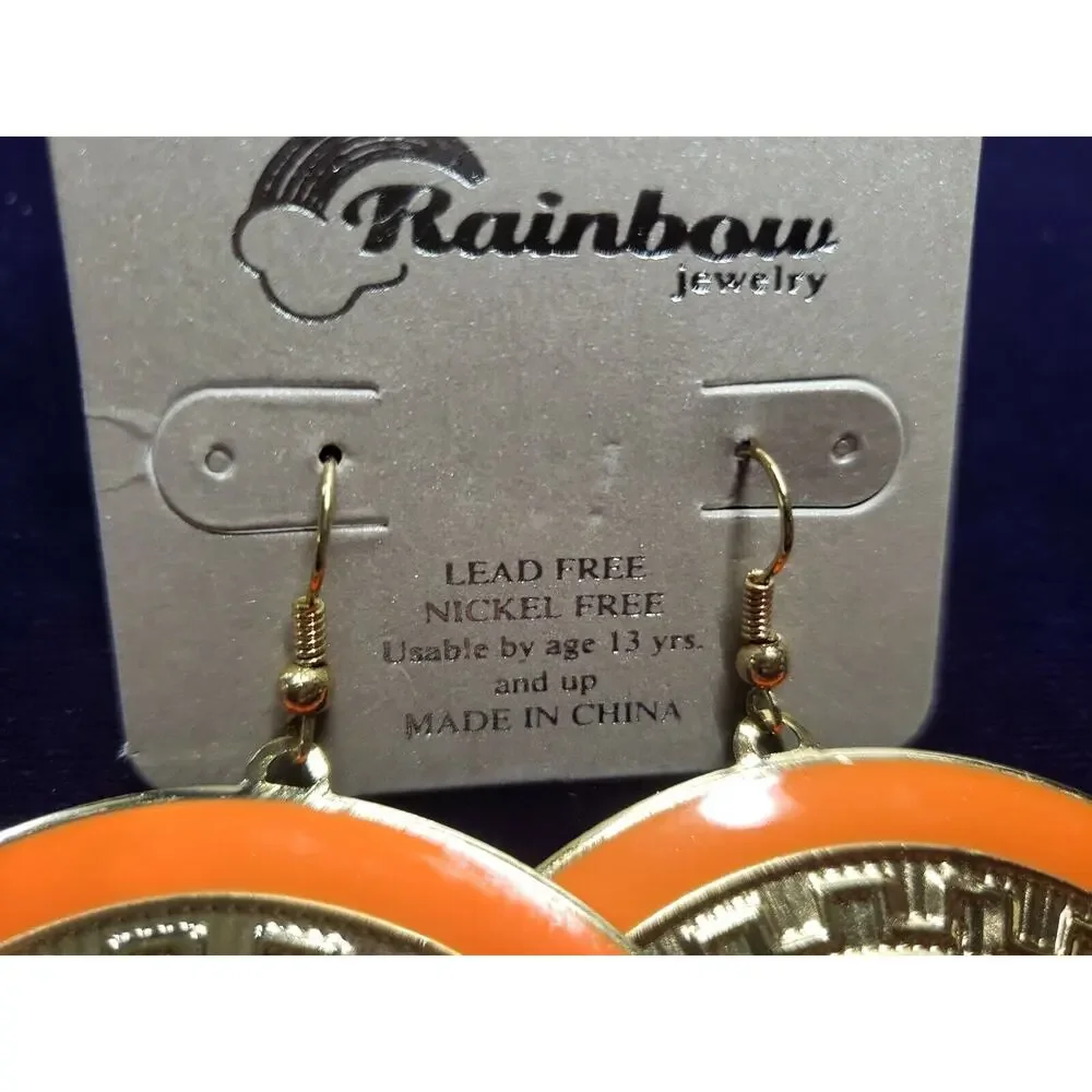 Rainbow Brand BOHO Style Earrings, Very Large, Gold Tone, Orange & Yellow, NWT